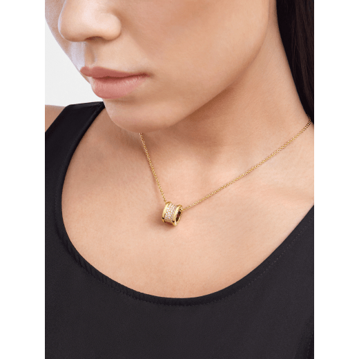 B.zero1 18 kt yellow gold pendant necklace with chain and pavé diamonds set on the spiral 361107 image 1