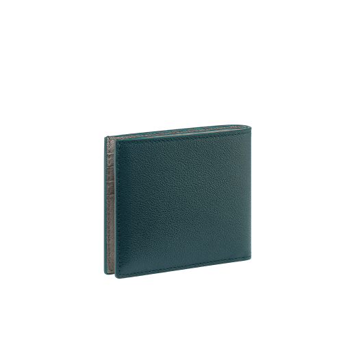 BULGARI BULGARI Man hipster compact wallet in forest emerald green Urban grain calf leather with foggy opal grey Urban grain calf leather interior. Iconic dark ruthenium-plated brass décor enamelled in matte black, and folded closure. BBM-WLT2FASYMb image 3
