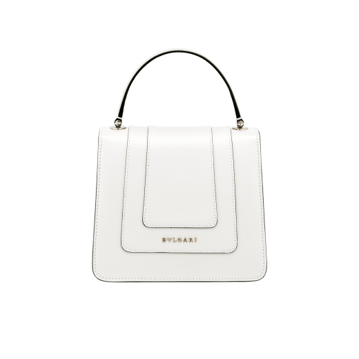 Flap cover bag Serpenti Forever in white agate calf leather. Brass light gold plated hardware and snake head closure in black and white enamel with eyes in green malachite. 752-CLa image 3