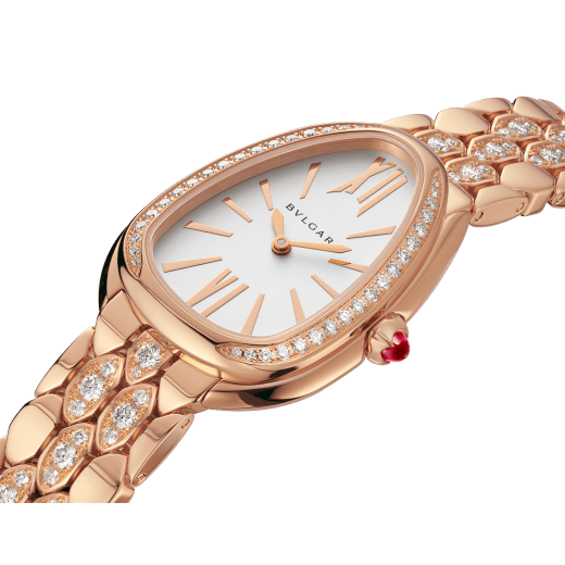 Serpenti Seduttori Uhr mit diamantbesetztem Gehäuse, Armband aus 18 Karat Roségold und weißem Zifferblatt 103275 image 2