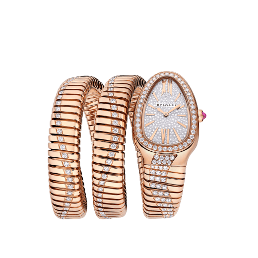 Serpenti Tubogas Infiniti double-spiral watch in 18 kt rose gold set with diamond and full pavé dial. Water-resistant up to 30 metres 103923 image 1