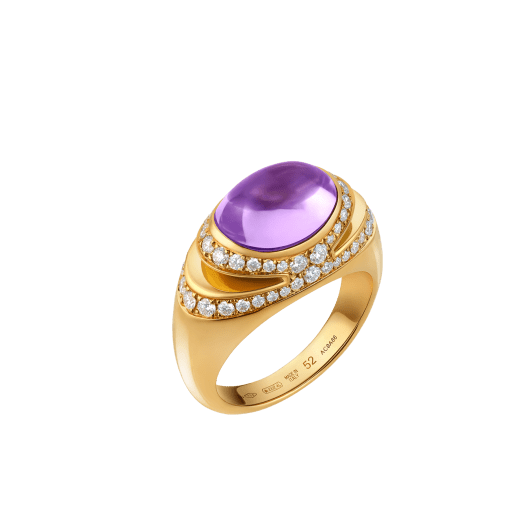 Bvlgari Cabochon 18 kt yellow gold ring set with a cabochon-cut amethyst and demi-pavé diamonds AN860774 image 2