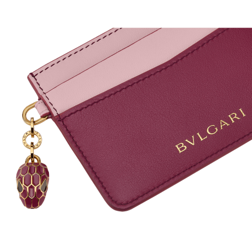 Serpenti Forever card holder in gold Urban full-grain calf leather. Captivating snakehead charm in light gold-plated brass embellished with red enamel eyes. SEA-CC-HOLDER-CLa image 4