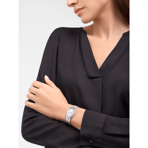 Lunar New Year Special Edition. Serpenti Seduttori watch in polished stainless steel with diamond-set bezel and pink mother-of-pearl dial. Water-resistant up to 30 metres. 104218 image 1