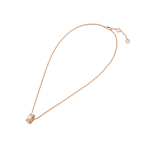 Serpenti Viper 18 kt rose gold necklace set with mother-of-pearl elements and pavé diamonds on the pendant. 357095 image 2