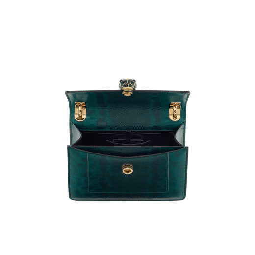 Serpenti Forever Day-to-Night small shoulder bag in light amethyst pure karung with light amethyst nappa leather lining. Captivating snakehead magnetic closure in gold-plated brass embellished with light amethyst enamel and gold-plated brass scales, and black onyx eyes. SEA-001-1281S-KAR image 3