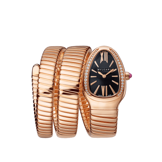 Serpenti Tubogas double spiral watch with 18 kt rose gold case set with brilliant cut diamonds, black opaline dial and 18 kt rose gold bracelet. 101814 image 1