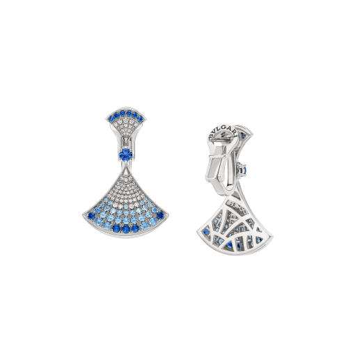 Divas' Dream 18 kt white gold earrings set with round brilliant-cut sapphires and pavé diamonds 361278 image 3