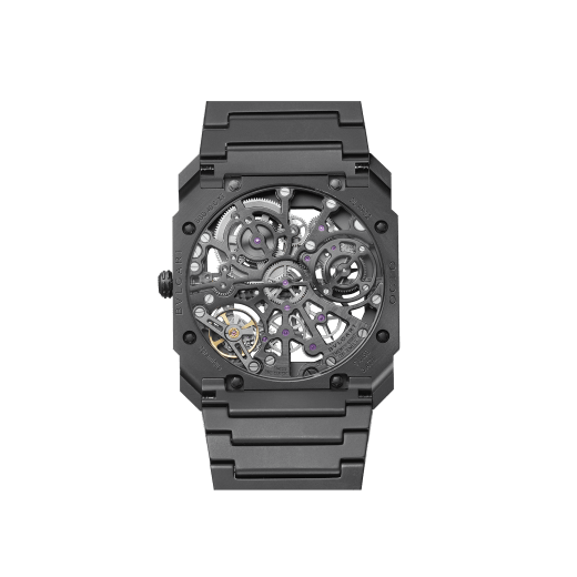Octo Finissimo Skeleton watch in black ceramic with extra-thin skeletonized mechanical manufacture movement, manual winding, small seconds and power reserve indication. Water-resistant up to 30 meters. 103126 image 2