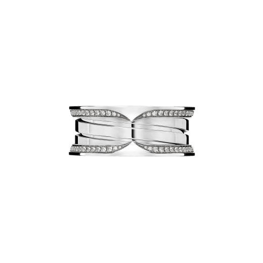 B.zero1 18 kt white gold three-band ring set with full pavé diamonds on the edges AN859883 image 3
