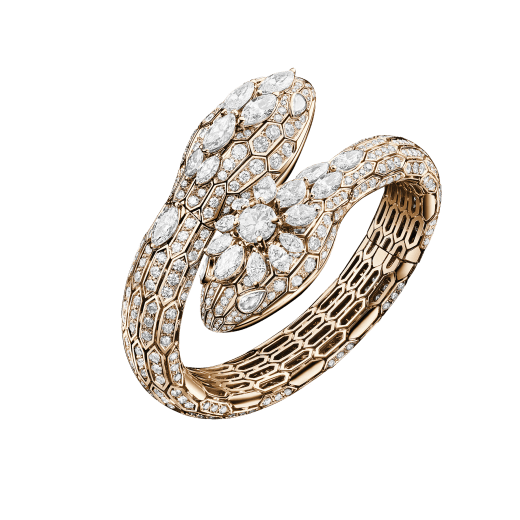 Serpenti Secret Watch with two 18 kt rose gold heads set with round brilliant-cut and marquise-shaped diamonds, one round brilliant-cut diamond and pear-shaped diamond eyes, 18 kt rose gold case and 18 kt rose gold bracelet set with brilliant-cut diamonds 102816 image 1
