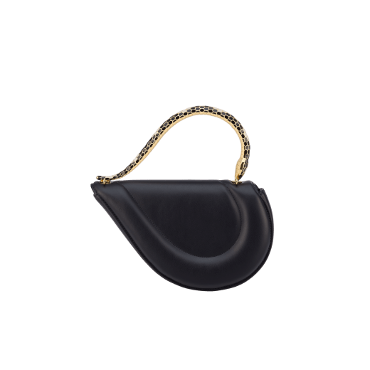 Serpenti Cuore 1968 top handle bag in star rose pink calf leather with crystal rose nappa leather lining. Captivating snake body-shaped top handle in gold-plated brass embellished with star rose pink enamel scales and zirconia eyes; press-button closure. SRN-001-1326S image 3