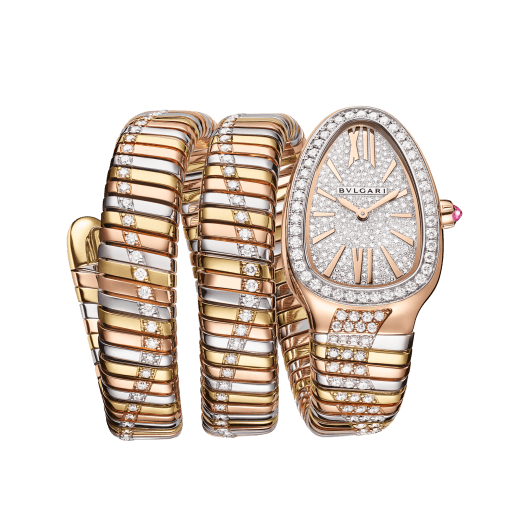 Serpenti Tubogas Infiniti 雙螺旋腕錶，18K 玫瑰金、黃金和白金材質，鑲飾鑽石，錶盤飾以全密鑲鑽石。防水深度 30 公尺。 104096 image 1