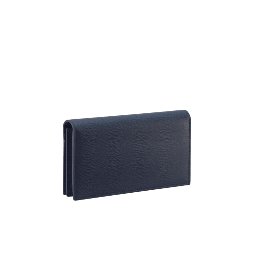 Portafoglio grande per yen Bvlgari Bvlgari Man in vitello martellato, marrone diaspro del deserto all'esterno e color blu denim zaffiro all'interno. Iconico motivo in ottone placcato palladio e chiusura a libro. BBM-WLT-Y-ZP-16C-R image 3