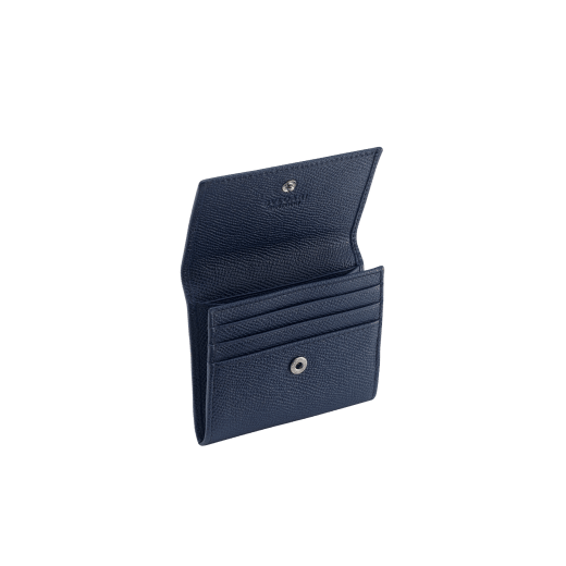 Coin and credit card holder in denim sapphire grain calf leather with brass palladium plated BVLGARI BVLGARI motif. BBM-COIN-CC-HOLDER image 2