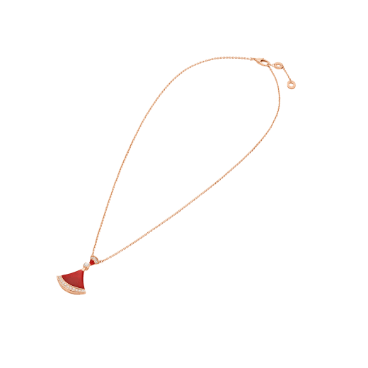 DIVAS' DREAM 18 kt rose gold pendant necklace with chain set with red carnelian elements, a round brilliant-cut diamond and pavé diamonds 356437 image 2