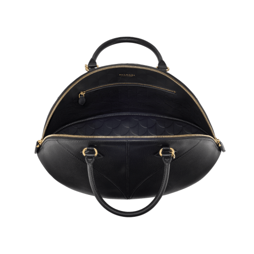 Marquise large top handle bag in black goat leather with black nappa leather lining and zipped closure. Detachable signature black goat leather charm with mirror. DAS-001-1324L image 4