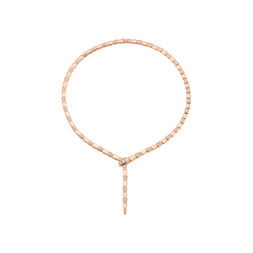 Serpenti Viper thin necklace in 18 kt rose gold, set with demi-pavé diamonds. 353037 image 1