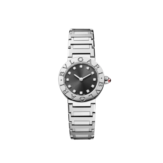 BVLGARI BVLGARI LADY watch in stainless steel case and bracelet, stainless steel bezel engraved with double logo, anthracite satiné soleil lacquered dial and diamond indexes 102942 image 1