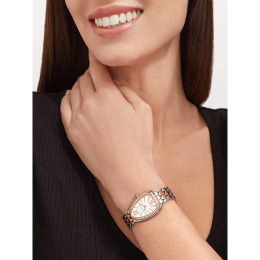 Serpenti Seduttori 腕錶，精鋼錶殼，18K 玫瑰金錶圈鑲飾鑽石，白色錶盤，18K 玫瑰金和精鋼錶帶。 103274 image 4