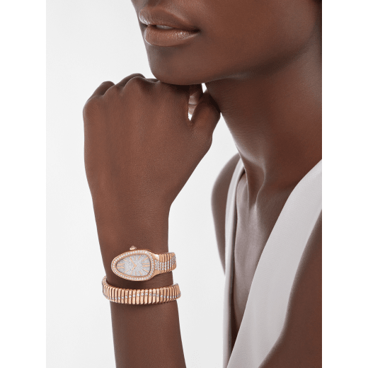 Serpenti Tubogas Infiniti 單螺旋腕錶，18K 玫瑰金錶殼鑲飾鑽石，全密鑲鑽石錶盤。防水深度 30 公尺。 103924 image 1
