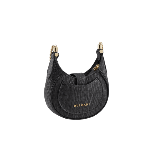 Serpenti Ellipse micro crossbody bag in moon silver black metallic karung skin with black nappa leather lining. Captivating snakehead closure in gold-plated brass embellished with red enamel eyes. SEA-MICROHOBOa image 3