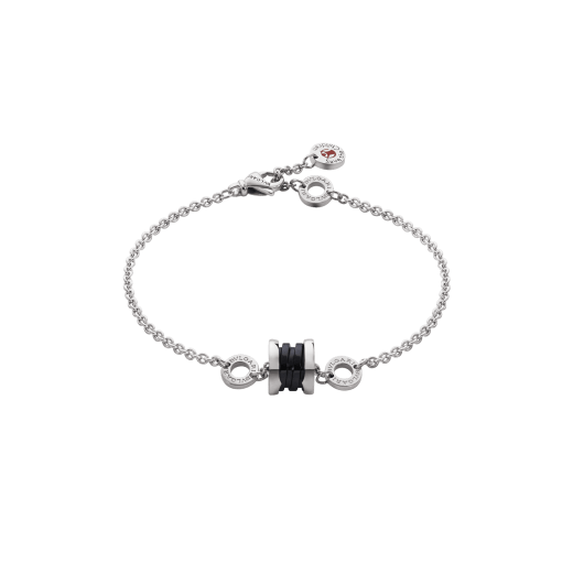 Save The Children chain bracelet with circle pendant in 925 sterling silver and black ceramic, inspired by B.zero1 BR857428 image 1