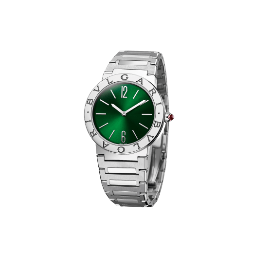 BVLGARI BVLGARI LADY watch with stainless steel case, stainless steel bracelet, stainless steel bezel engraved with double logo and green sun-brushed dial. 103066 image 2