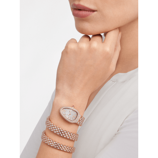 Serpenti Spiga High Jewellery watch featuring a 18 kt rose gold case, a pavé-set diamond dial, and a double spiral bracelet both set with diamonds. Water-resistant up to 30 metres 103616 image 4