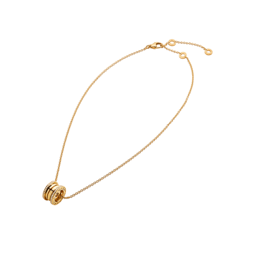 B.zero1 necklace with 18 kt yellow gold chain and 18 kt yellow gold round pendant set with pavé diamonds on the edges. 350055 image 2
