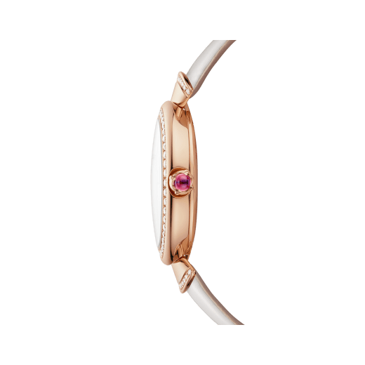 DIVAS' DREAM watch with 18 kt rose gold case set with brilliant-cut diamonds, acetate dial, diamond indexes and white satin bracelet 102575 image 3