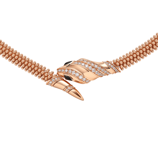 Serpenti 18 kt rose gold necklace set with pavé diamonds on the head and the tail and black onyx eyes CL860368 image 2