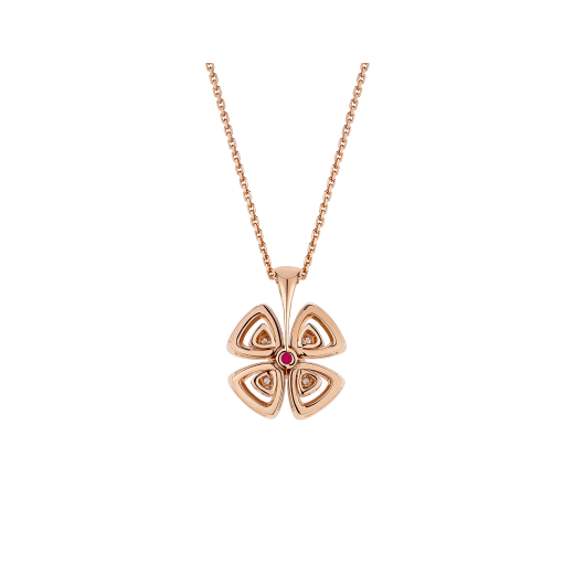 Fiorever 18 kt rose gold pendant necklace set with a central brilliant-cut ruby (0.35 ct) and pavé diamonds (0.31 ct) 358428 image 4