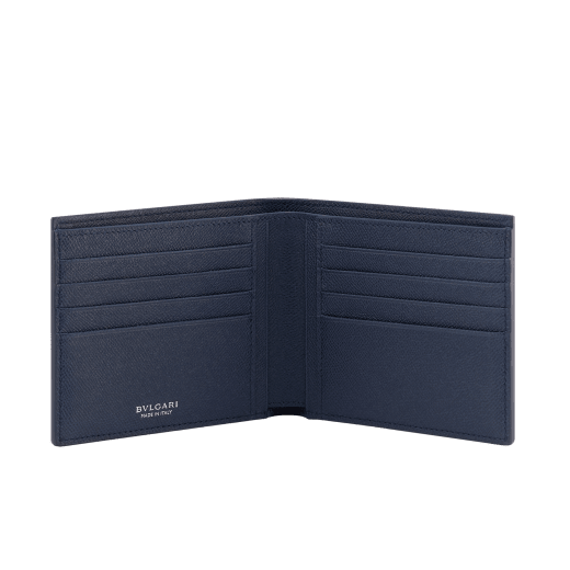 Bvlgari Bvlgari Man hipster compact wallet in black grain calf leather. Iconic palladium-plated brass embellishment and folded closure. BBM-WLT-HIPST-8C-R image 2