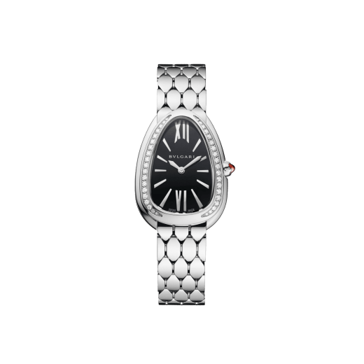 Serpenti Seduttori watch with stainless steel case set with diamonds, black lacquered dial and stainless steel bracelet. Water-resistant up to 30 metres. 103950 image 1