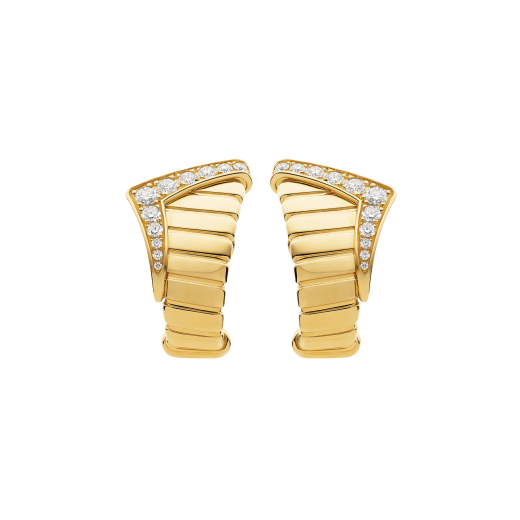 Bvlgari Tubogas asymmetric 18 kt yellow gold hoop earrings set with demi pavé diamonds 362521 image 1