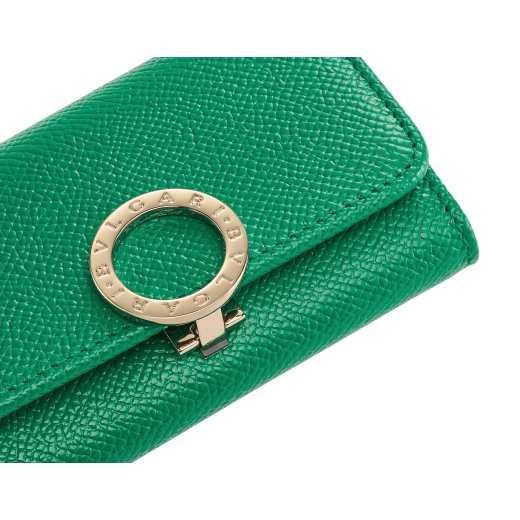 BULGARI BULGARI small keyholder in sun citrine yellow bright grain calf leather with moonbeam pearl light grey nappa leather interior. Iconic light gold-plated brass clip with flap cover closure. 579-KEYHOLDER-Sb image 3