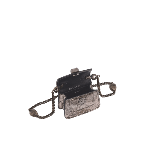 Serpenti Forever micro bag in gold calf leather. Captivating snakehead closure in light gold-plated brass embellished with red enamel eyes. SEA-NANOCROSSBODY image 2