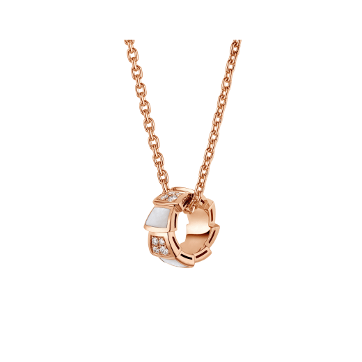 Serpenti Viper 18 kt rose gold necklace set with mother-of-pearl elements and pavé diamonds on the pendant. 357095 image 1