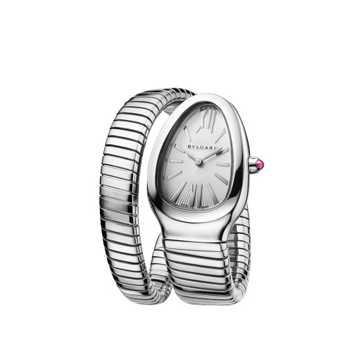 Serpenti Tubogas single spiral watch in stainless steel case and bracelet, with silver opaline dial. Large size. SrpntTubogas-white-dial1 image 2