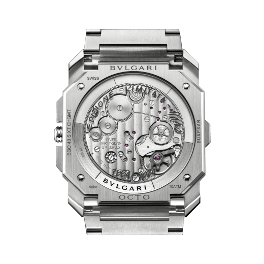 Octo Finissimo Chronograph watch with mechanical manufacture ultra-thin movement (3.30 mm thick), automatic winding, chronograph, satin-polished stainless steel case and bracelet, and silver-finished dial replicating the sketch of the movement. Water-resistant up to 100 metres. Limited Edition of 140 pieces. 104192 image 4