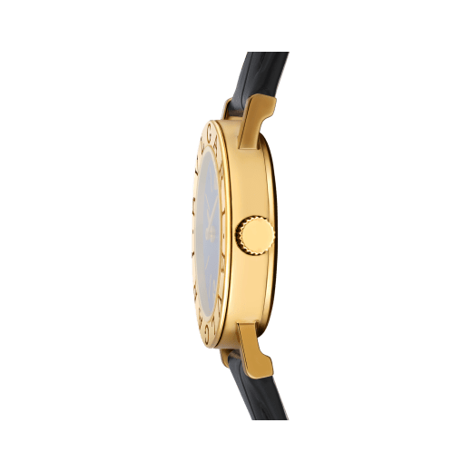 Bvlgari Bvlgari watch with 18 kt yellow gold case and bezel engraved with double logo, black opaline dial and black alligator bracelet. Water-resistant up to 30 metres 103897 image 3