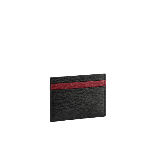 BULGARI BULGARI men's card holder in black grain calf leather with ruby red grain calf leather detail. Iconic palladium-plated brass décor. 291626 image 2