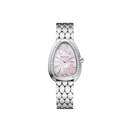 Lunar New Year Special Edition. Serpenti Seduttori watch in polished stainless steel with diamond-set bezel and pink mother-of-pearl dial. Water-resistant up to 30 metres. 104218 image 1