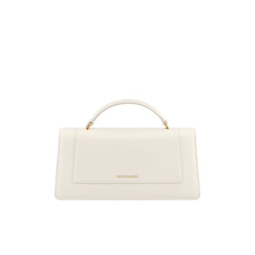 Serpenti Forever Elongated top handle bag in black calf leather with black nappa leather lining. Captivating snakehead magnetic closure in light gold-plated brass embellished with black enamel and light gold-plated brass scales, and black onyx eyes. SEA-001-1390S image 2