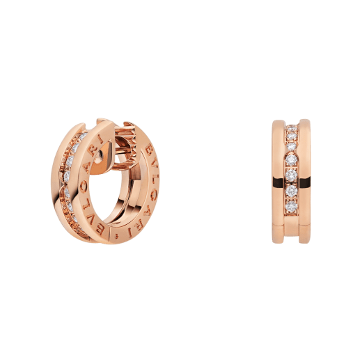 B.zero1 small hoop earrings in 18 kt rose gold set with pavé diamonds on the spiral. 348036 image 1