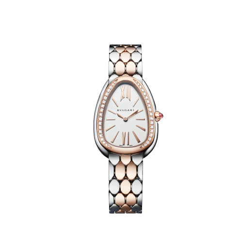 Serpenti Seduttori watch with stainless steel case, 18 kt rose gold bezel set with diamonds, white dial, and 18 kt rose gold and stainless steel bracelet 103945 image 1