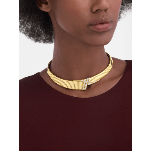 Bvlgari Tubogas 不對稱項鍊，採用 18K 黃金，飾以半密鑲鑽石，搭配滑動式扣環。 362515 image 2