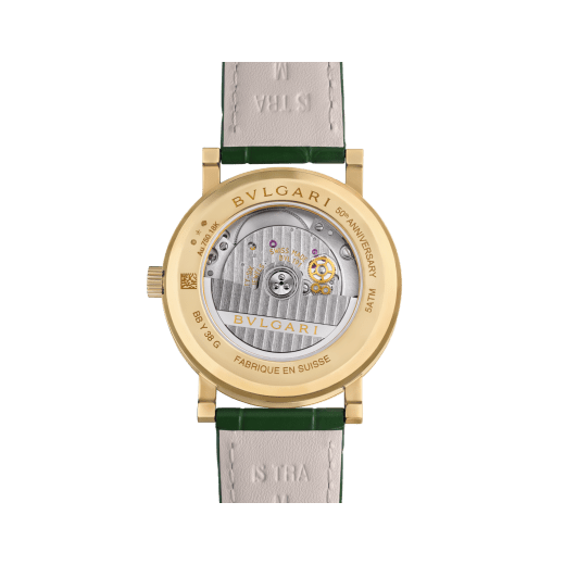Bvlgari Bvlgari 50th Anniversary Limited Edition watch with mechanical automatic in-house movement, 18 kt yellow gold case and bezel engraved with BVLGARI ROMA logo, Verde Alpi green marble dial and dark green alligator bracelet. Water-resistant up to 50 metres 104112 image 4