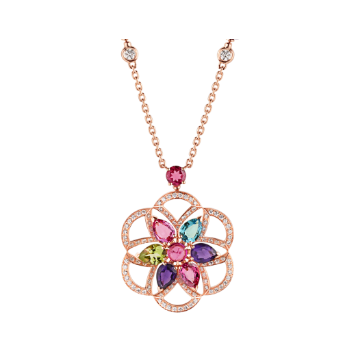DIVAS' DREAM 18 kt rose gold necklace set with coloured gemstones and pavé diamonds 355617 image 1